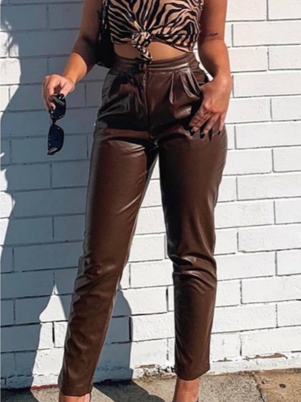 Princess Polly Chocolate Brown Faux Leather Straight-Leg Pants